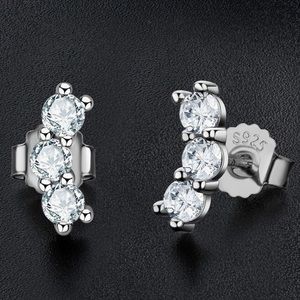 Genuine 3 Stone 0.70 Carat Diamond Moissanite Crawler Stud Earrings